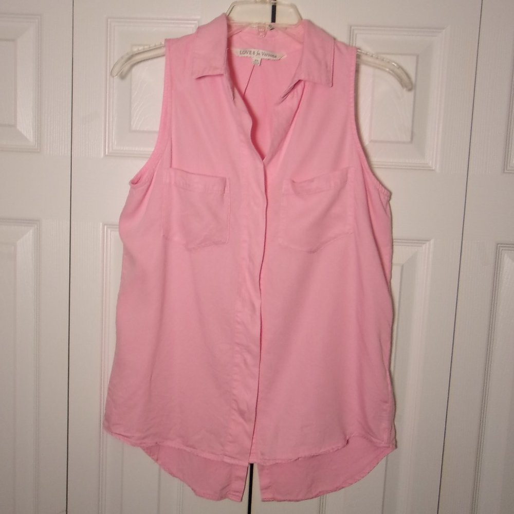 LOVE 8 for Versona women's sleeveless soft pink shirt with front snaps, XS
